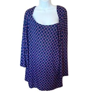 ---  Long Sleeve Blue Pink Cowl Neck Blousy Top Size 3X